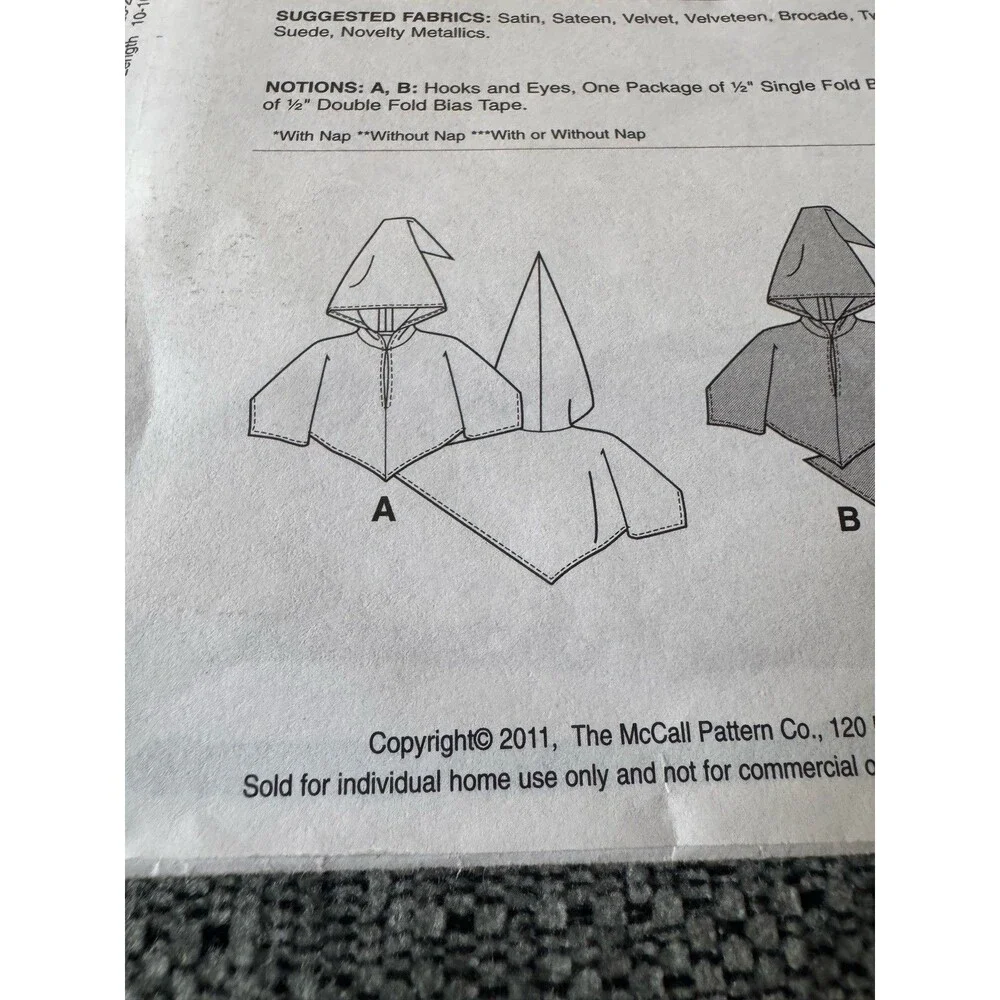 McCalls Costume Sewing Pattern M6421 Robe Cloak Hood Adult Sm Med L